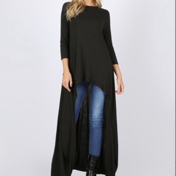 Dresses & Skirts - Black Hi Low Tunic Witchycore Drapy Dress top Kaftan Maxi S M L